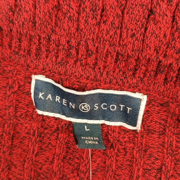 NWT KAREN SCOTT Christmas Sweater LARGE(12-14) Red Cable Knit V-neck Cotton 100% - Picture 10 of 12